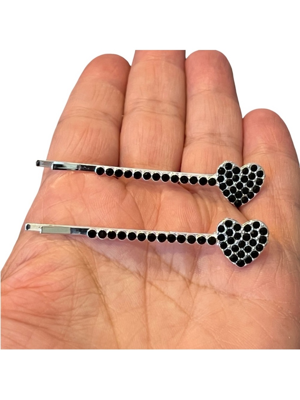 Heart Rhinestone Bobby Pins - Black Sparkle Hair Clips FINAL PRICE DROP